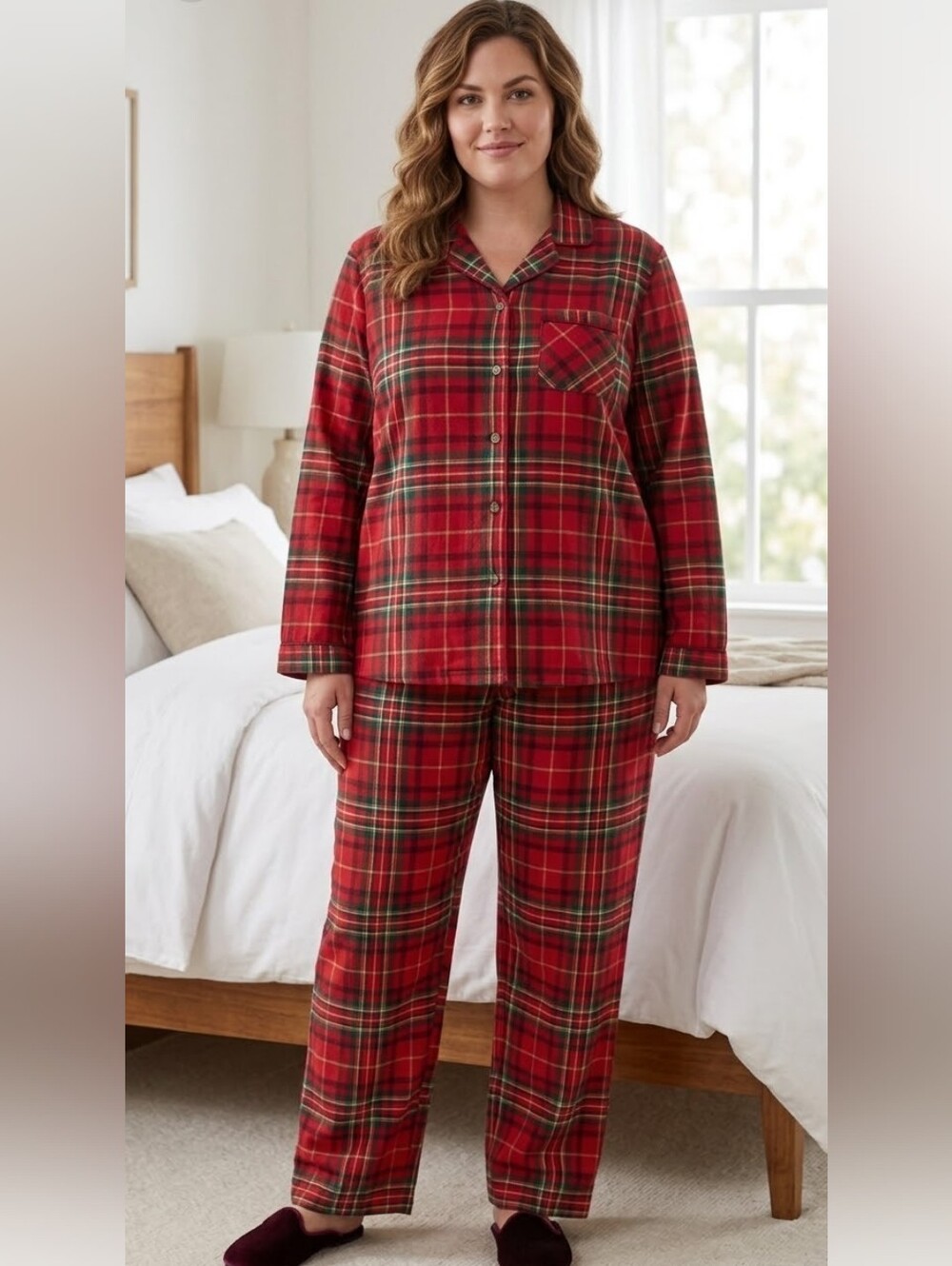 Wondershop Plus Womens Tartan Plaid Pajama Set - Red and Green - 4X